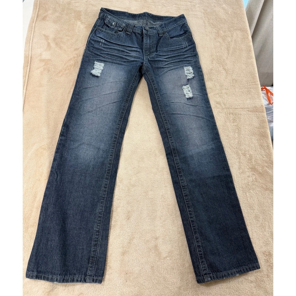 Y2K Xtreme Couture Affliction Jean Men W30 L32 Distressed Dark Wash Flap Pockets